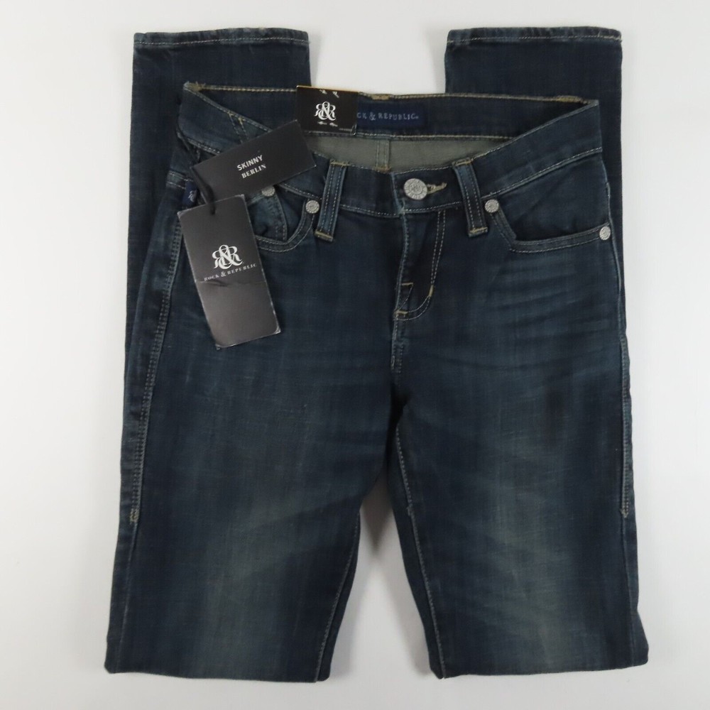 Rock & Republic Womens Jeans Size 0 Berlin Low Rise Dark Wash Blue Denim NEW